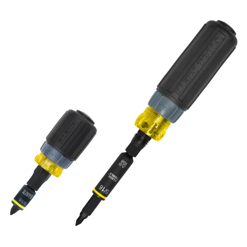 Klein Tools 32500HDRT KNECT Ratcheting Screwdriver, Multi-Bit Screwdriver/Nut Driver, Impact Rated 11-in-1 Tool with Phillips, Slotted, Square and Torx Tips