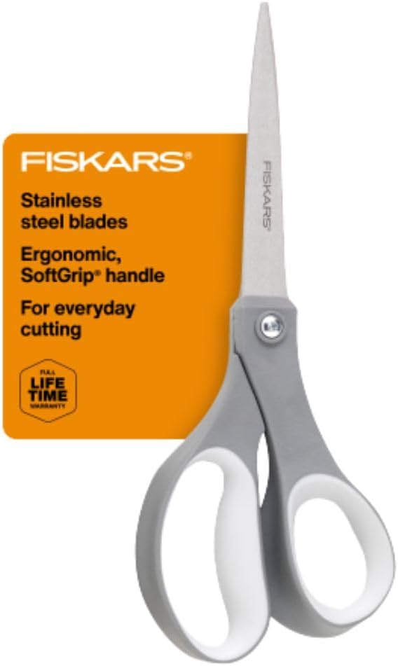 Fiskars 8" Everyday Stainless Steel All Purpose Scissors, Grey