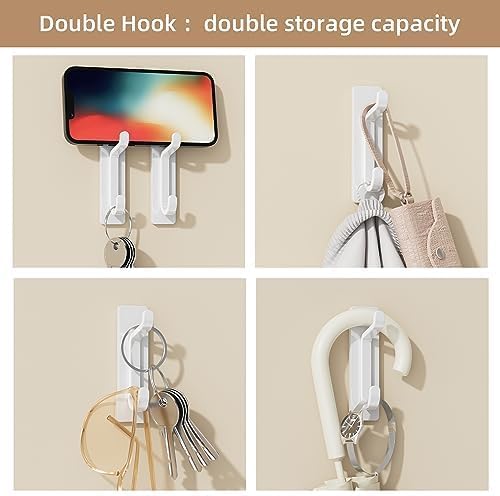 pickpiff Wall Hooks for Coat and Towel: 13LB Strong Adhesive Door Hanger Stick on, White 4 Pack