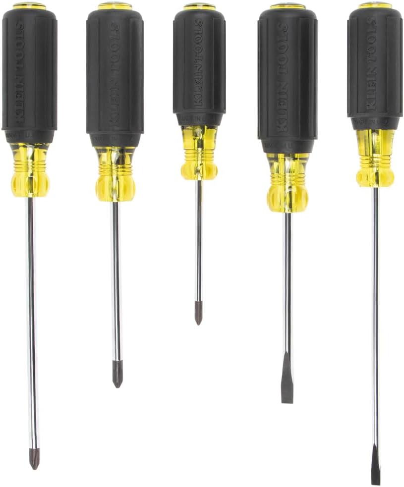 Klein Tools 85805 Screwdriver Set, Made in USA, Multi-Purpose Precision Machined Tips, (3) Phillips, (2) Slotted, Cushion-Grip Handle, 5-Piece