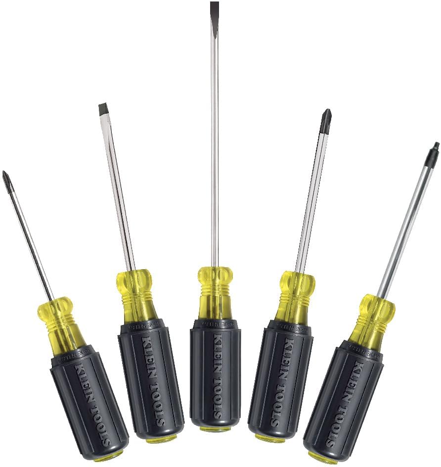 Klein Tools 85445 Screwdriver Set, Made in USA, Slotted, Phillips and Square Tip Drivers, Non-Slip Cushion Grip, 5-Piece