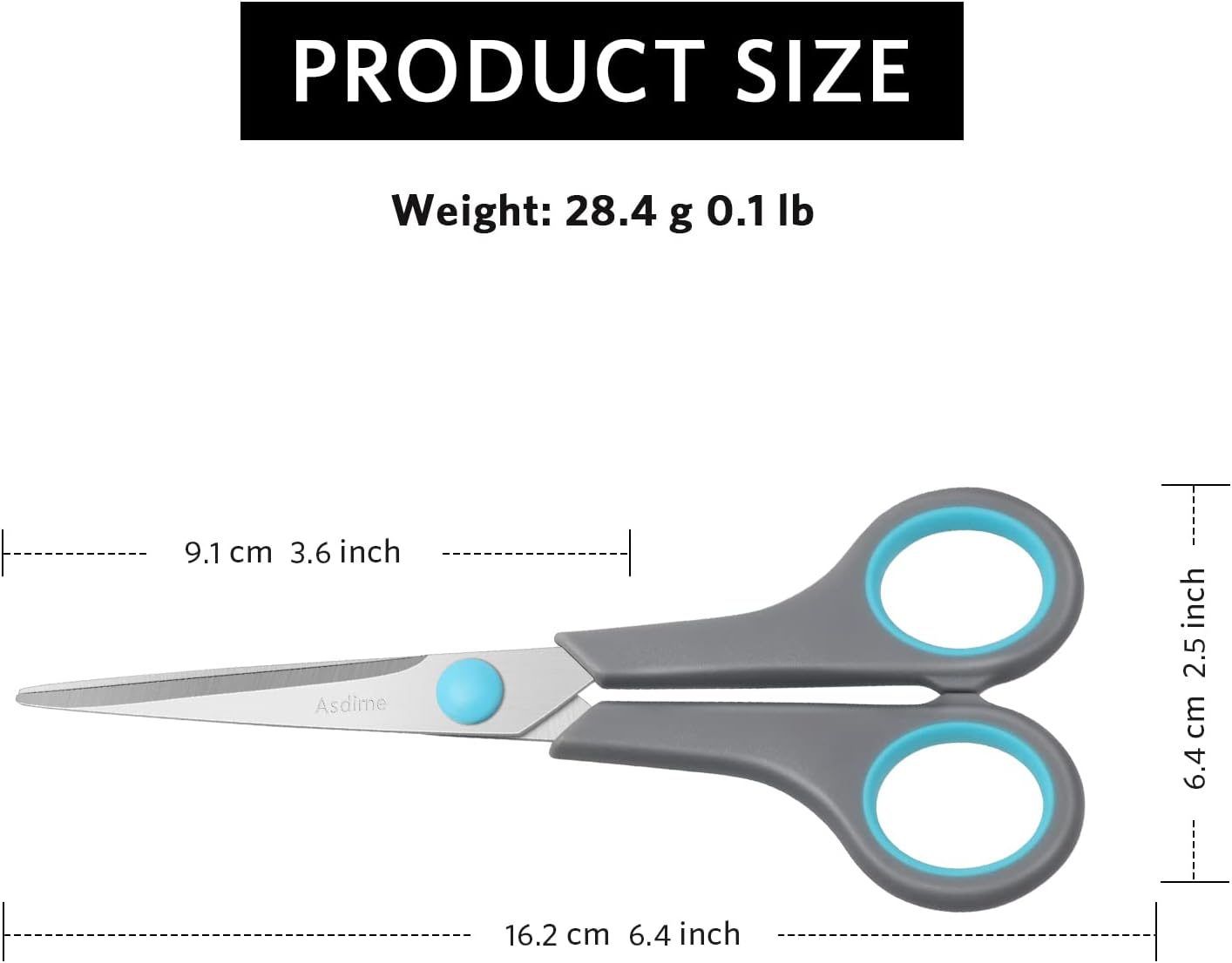 Asdirne 6.4" Scissors, Stainless Steel Blades, Soft Grip Handle, Suitable for Households,Offices and Schools, All Purpose, Blue/Grey