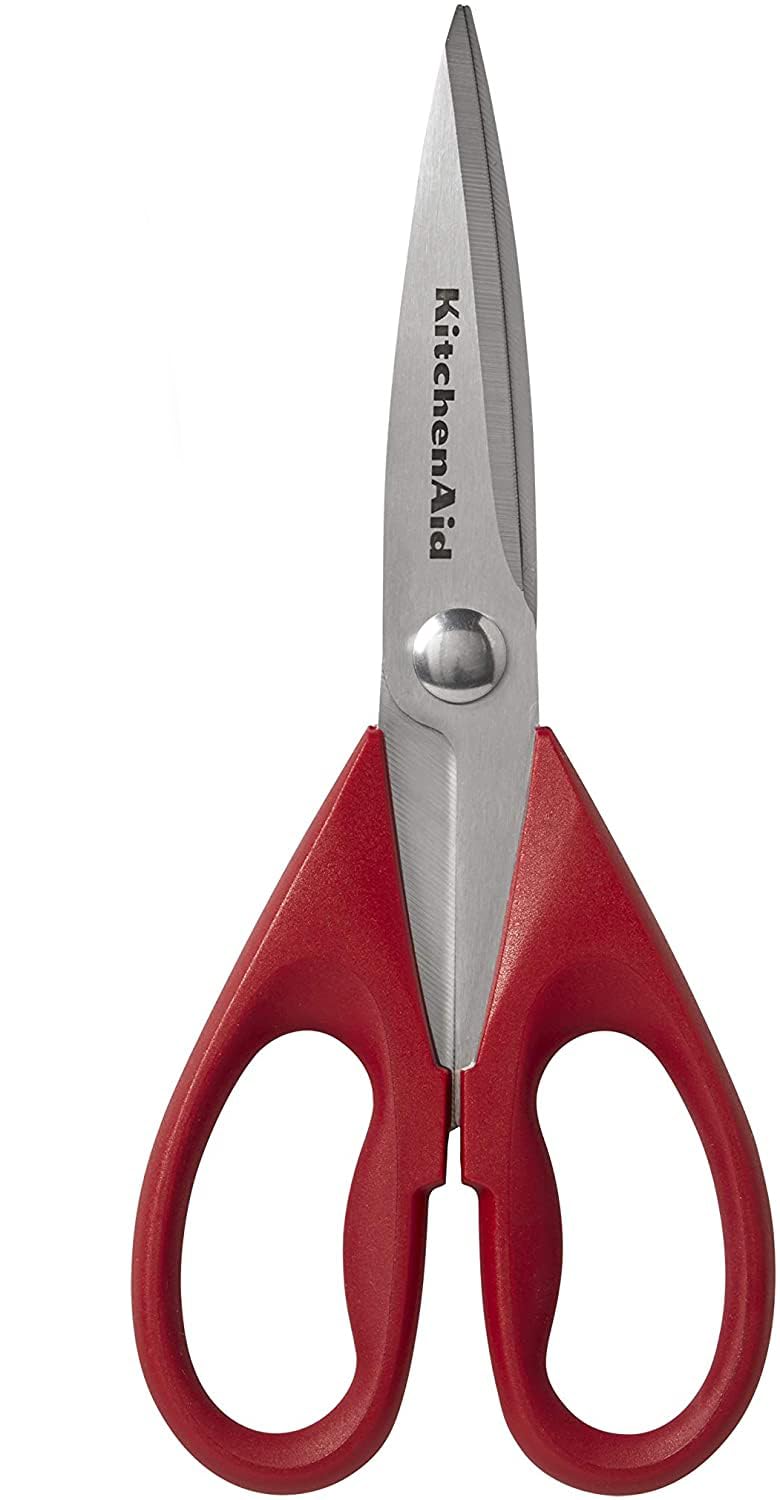 KitchenAid All Purpose Kitchen Shears with Protective Sheath Durable Stainless Steel Scissors, Dishwasher Safe, Soft Grip Comfort Handle, 8.72 Inch, Black