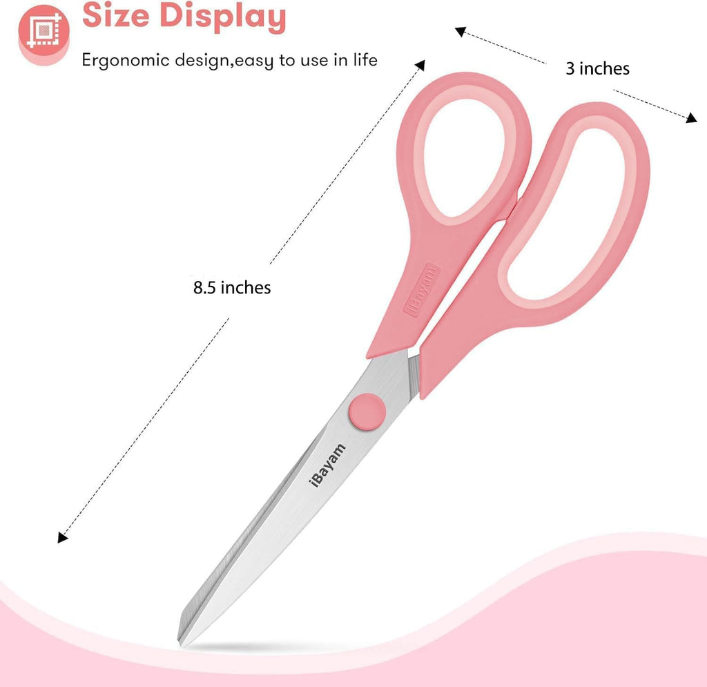 iBayam 8.5" Pastel Scissors All Purpose Heavy Duty 3Pack, 2.5mm Sharp Blade