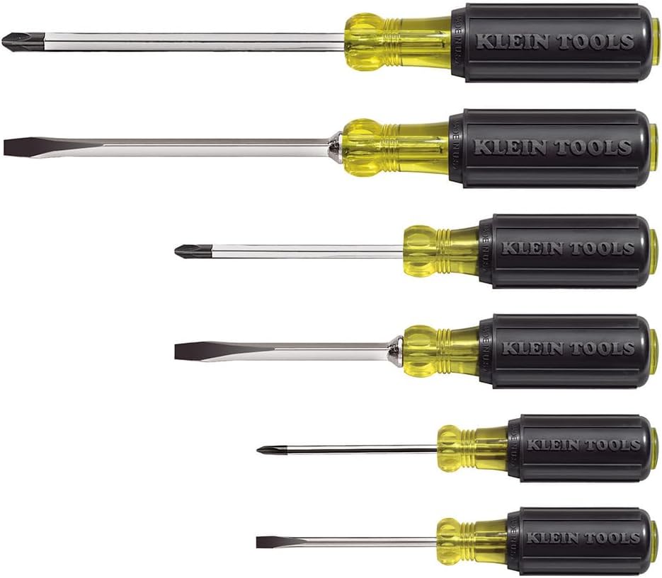 Klein Tools 85074 6-Piece Screwdriver Set, Made in USA, Includes 3 All-Purpose Flathead, 3 Phillips, Cushion-Grip Comfort, Precision Machined Screwdrivers