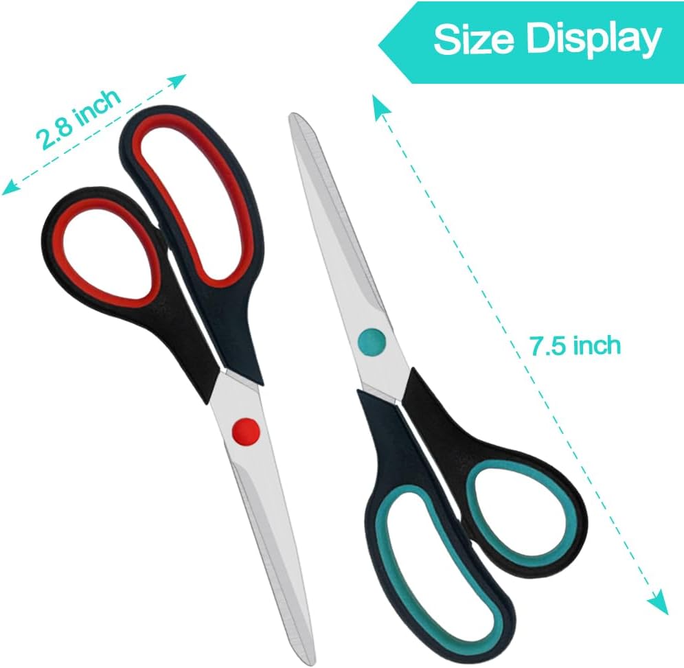 Scissors, 2 Pack 7.5 inch Scissors for Office and Home, Scissor All Purpose for School Fabric Craft Supplies Use