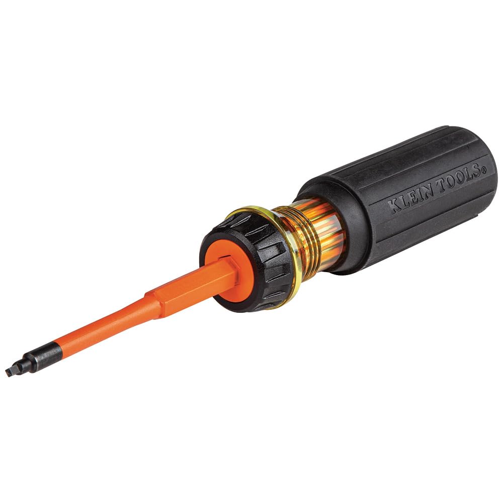 Klein Tools 32293 Insulated Screwdriver, 2-in-1 Screwdriver Set with Flip Blade, #2 Phillips and1/4-Inch Slotted Tips, Double-Ended Blades