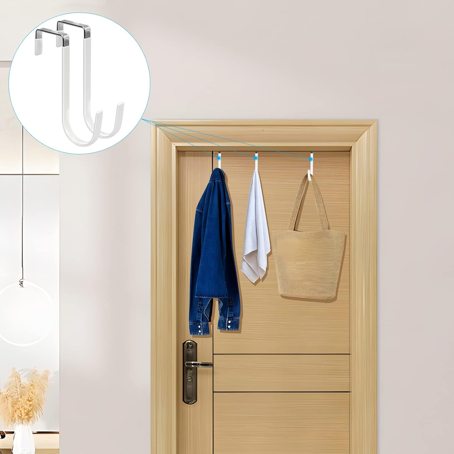 FYY Over the Door Hooks, Single-Hanger 4 Pack, Fits Doors 1 3/8" White