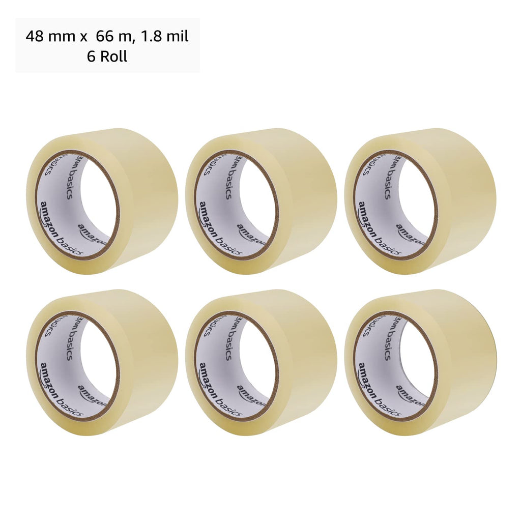 Amazon Basics Shipping Packing Tape for Moving and Sealing Boxes, Clear, 1.9 in x 60.3 yards, 1.8mil Thickness, 6 Rolls