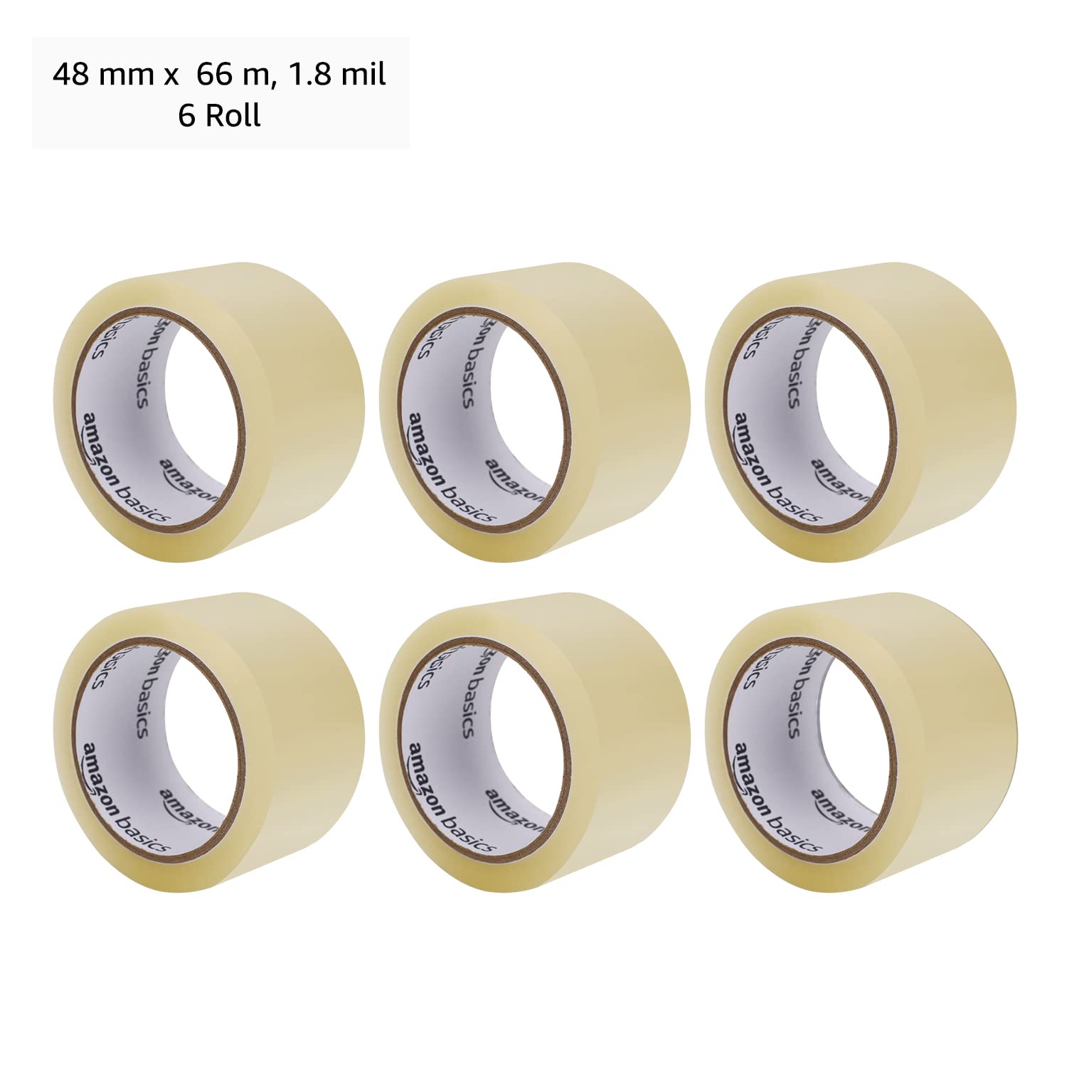Amazon Basics Shipping Packing Tape for Moving and Sealing Boxes, Clear, 1.9 in x 60.3 yards, 1.8mil Thickness, 6 Rolls