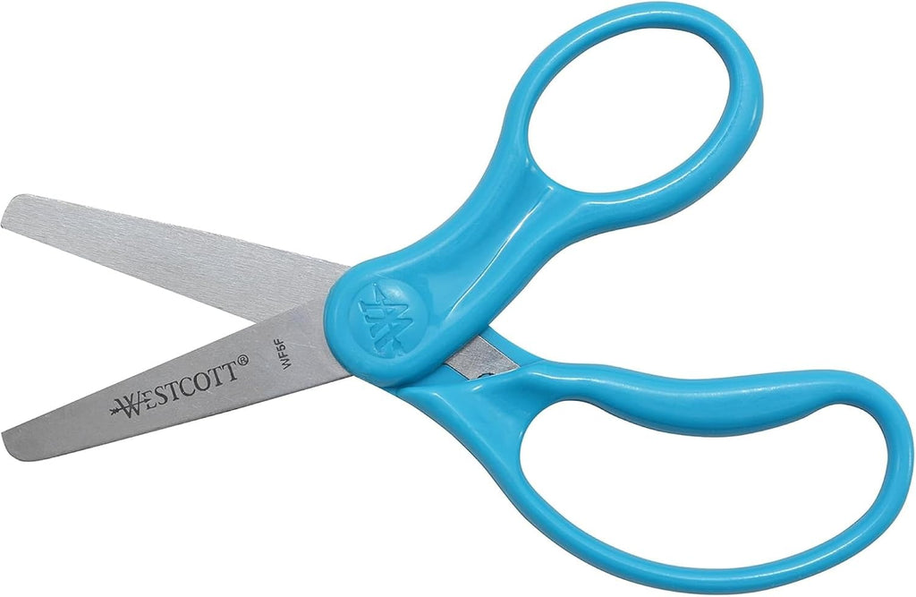 Westcott 15968 Right- and Left-Handed Scissors, Classic Kids' Scissors, Back to School, Classroom Supplies, Ages 4-8, 5-Inch Blunt Tip, Neon Blue