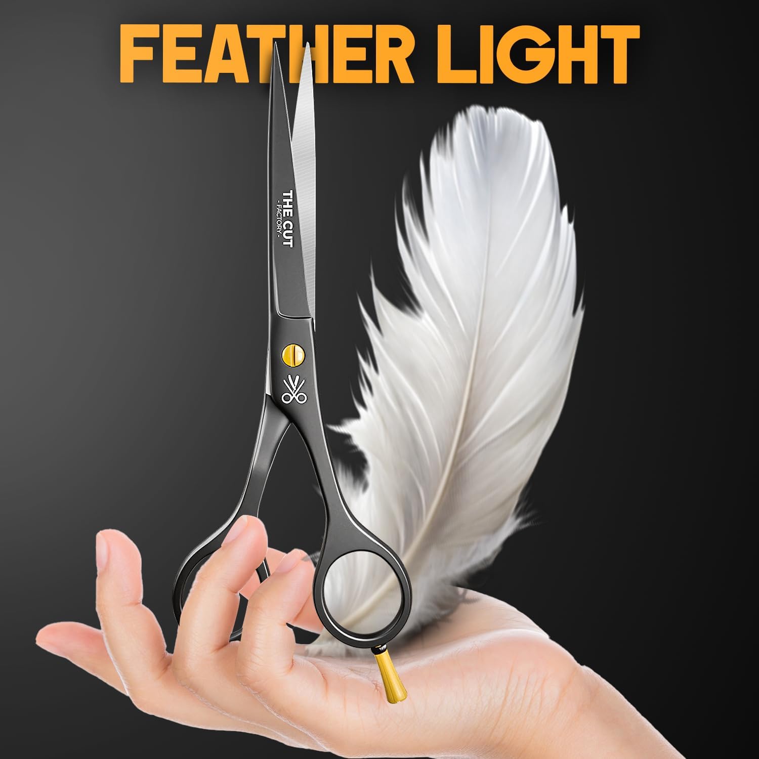 The Cut Factory® Hair Scissors & Hair Cutting Scissors - 6.5” Matte Black Professional Barber Shears with Micro-Serrated Blade, Gift Box & Leather Pouch