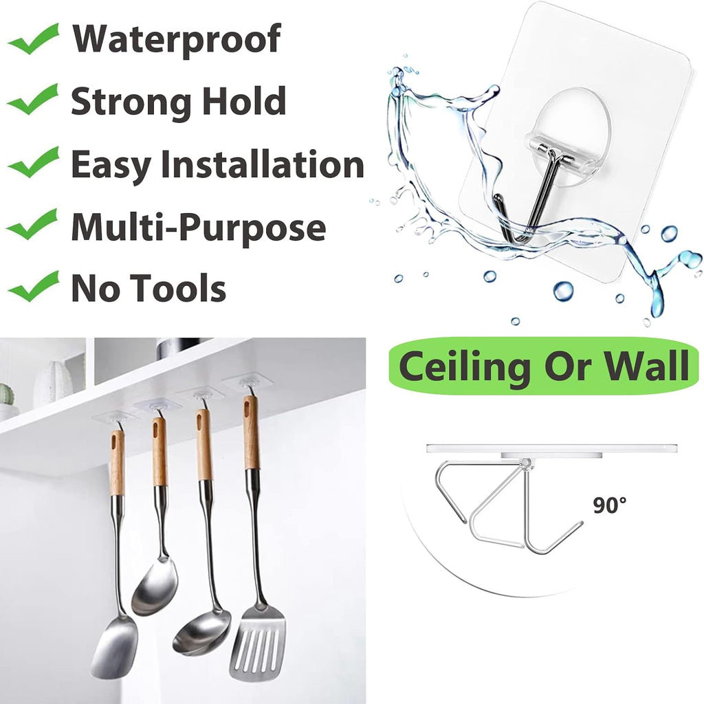 JINSHUNFA Adhesive Wall Hooks No Drill Clear Heavy Duty,13LB Sticky 8 Pack