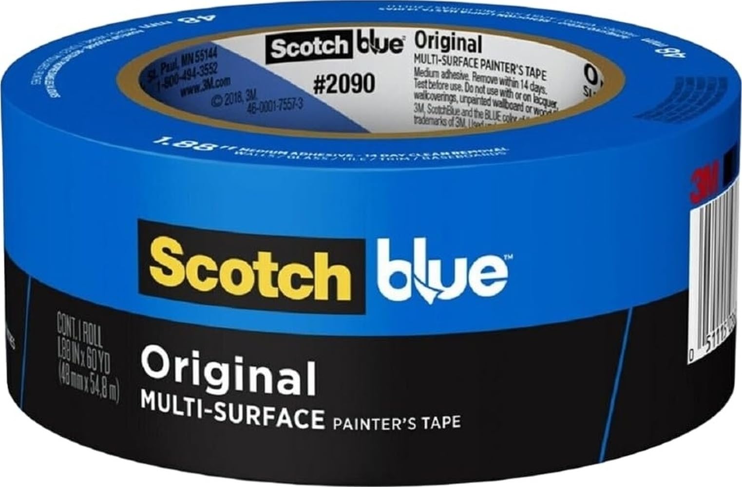 ScotchBlue Original Multi-Surface Painters Tape, 2 Inch Wide (1.88 in. x 60 Yds), 1 Roll Blue Paint Tape Protects Surfaces & Removes Easily, Masking Tape for Indoor and Outdoor Use (2090-48NC)
