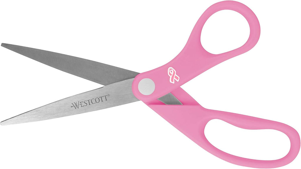 Westcott 15387 8-Inch Pink Ribbon Stainless Steel Scissors For Office and Home