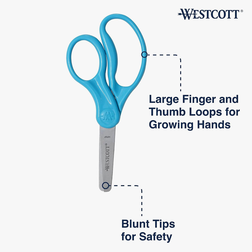 Westcott 15968 Right- and Left-Handed Scissors, Classic Kids' Scissors, Back to School, Classroom Supplies, Ages 4-8, 5-Inch Blunt Tip, Neon Blue