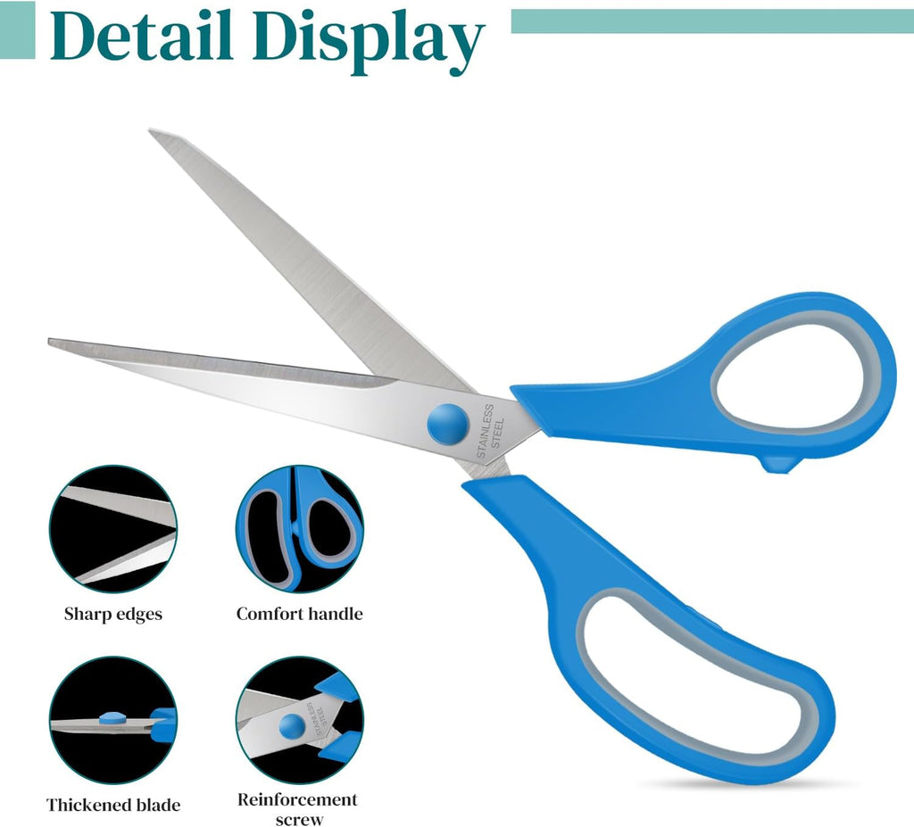 3 Packs 8" Sewing Craft Scissors Bulk,Multipurpose Heavy Duty Sharp Paper Scissors,All Purpose Stainless Steel Scissors for Home Office Student Teacher Supplies
