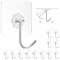 ZESLMG Adhesive Wall Hooks for Hanging, 16 Pack Self Sticky Hooks Heavy Duty 22lb Clear, Removable Shower Hook No Damage for Towel Key Coat Wreath Picture Outdoor Ceiling Bathroom Kitchen, Waterproof