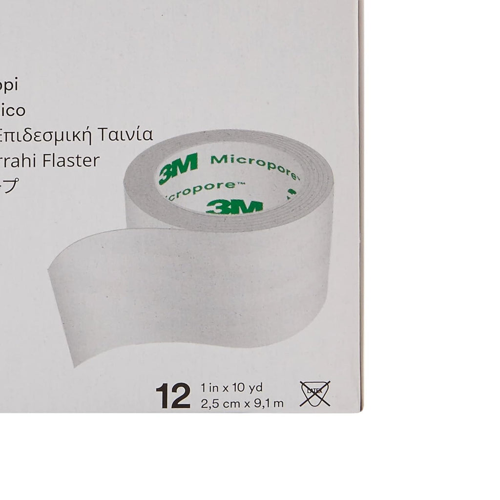 3M Micropore Paper Tape - White, 1" x 10yds (Box of 12)