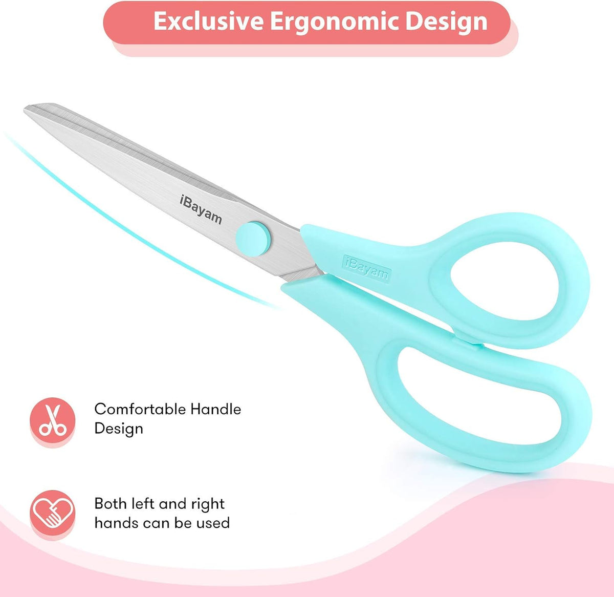 iBayam 8.5" Scissors All Purpose, 2.5mm Sharp Blade, 3 Cute School Office