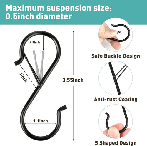 12 Pcs S Hooks for Hanging Heavy Duty, Metal S Hook with Safety Buckle