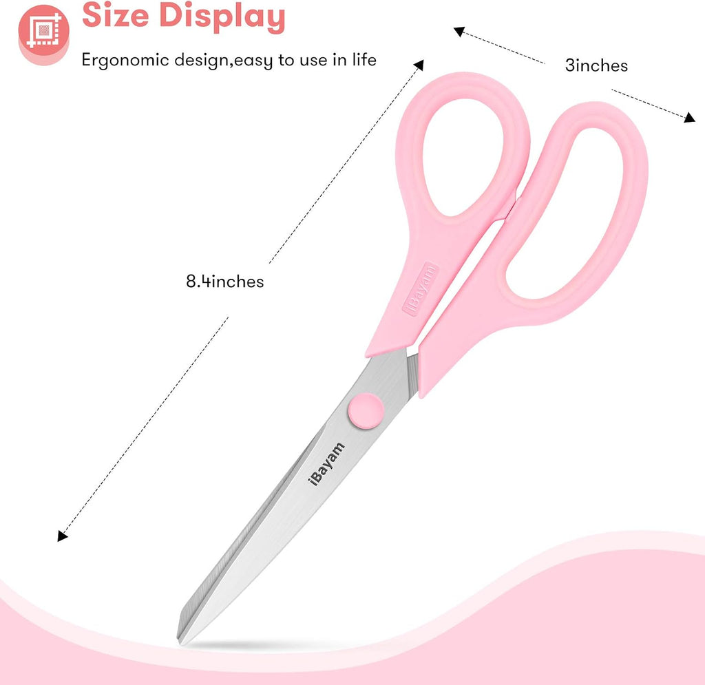 iBayam 8.5" Scissors All Purpose, 2.5mm Sharp Blade, 3 Cute School Office