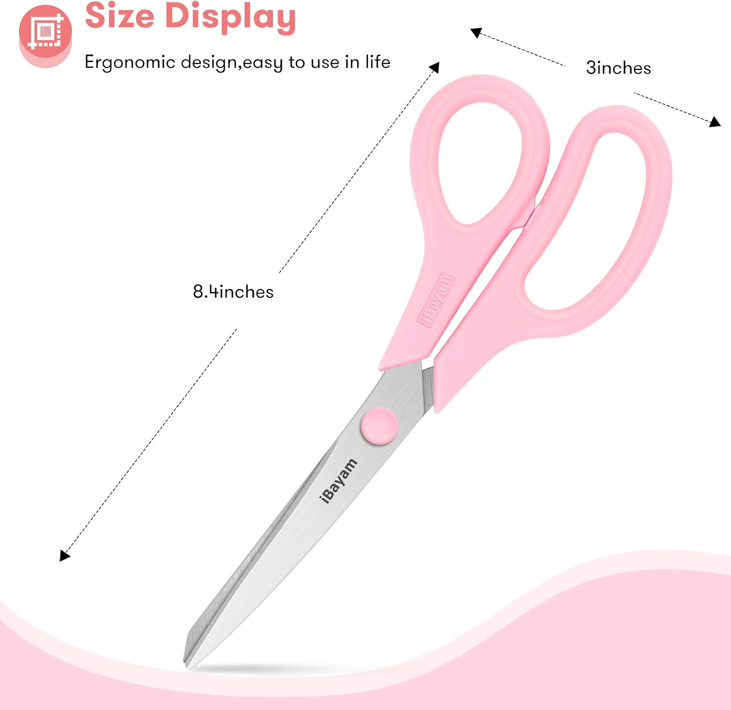 iBayam 8.5" Scissors All Purpose, 2.5mm Sharp Blade, 3 Cute School Office