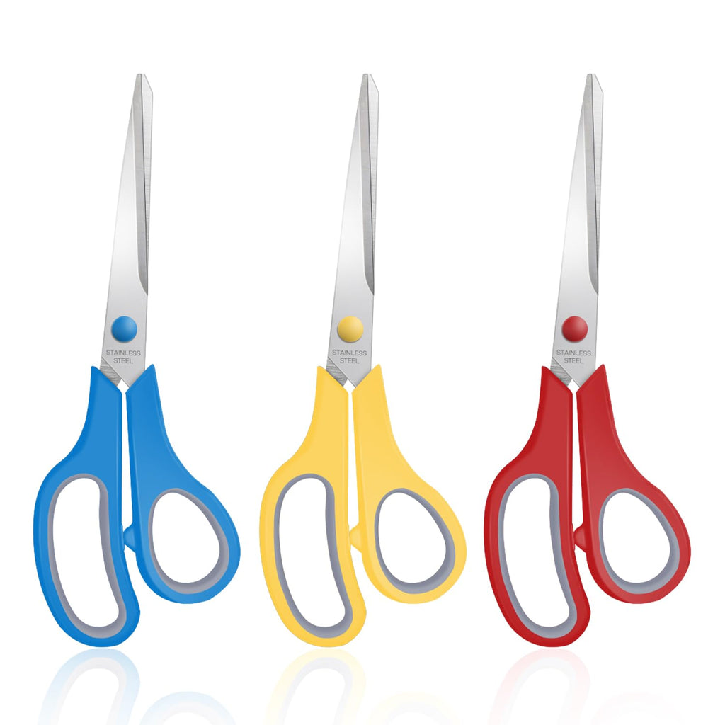 3 Packs 8" Sewing Craft Scissors Bulk,Multipurpose Heavy Duty Sharp Paper Scissors,All Purpose Stainless Steel Scissors for Home Office Student Teacher Supplies