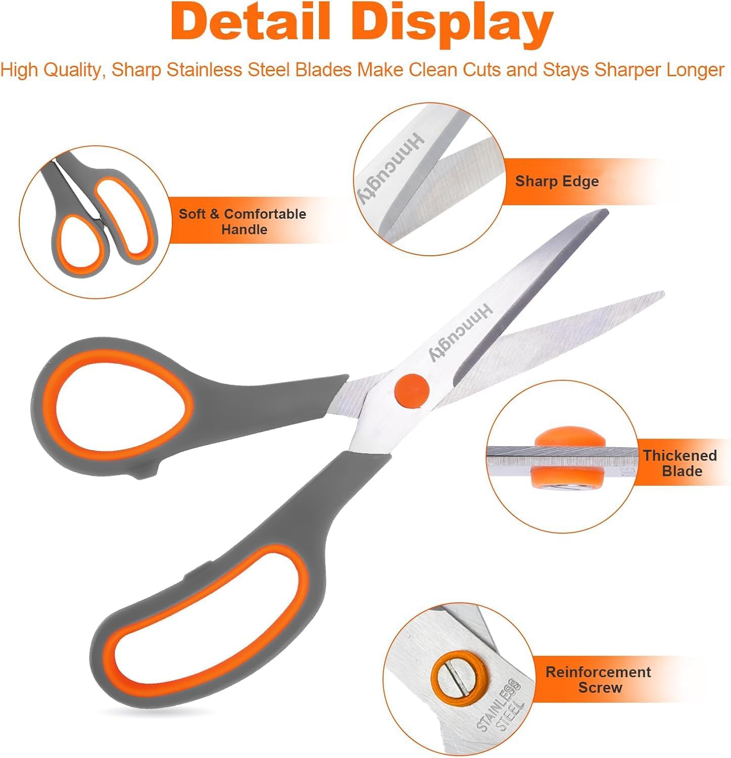 Scissors for Office School Supplies, Hnncugty 8"Scissors All Purpose 6 Pack