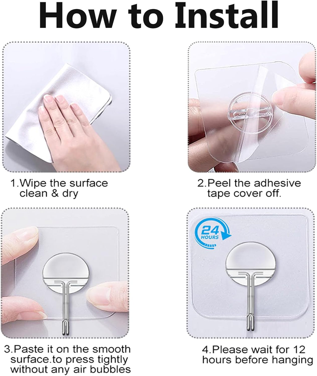 JINSHUNFA Adhesive Wall Hooks No Drill Clear Heavy Duty,13LB Sticky 8 Pack