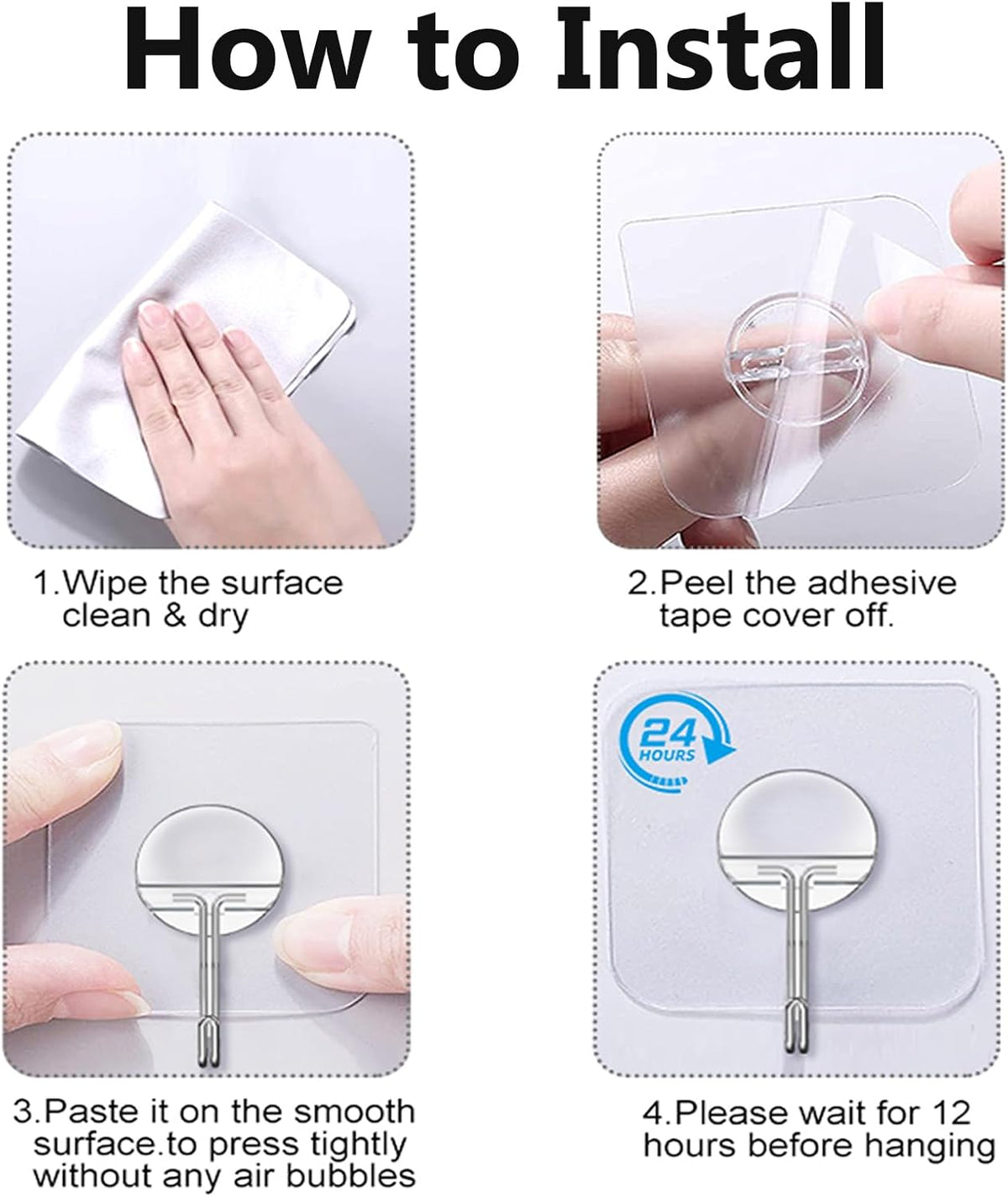 JINSHUNFA Adhesive Wall Hooks No Drill Clear Heavy Duty,13LB Sticky 8 Pack