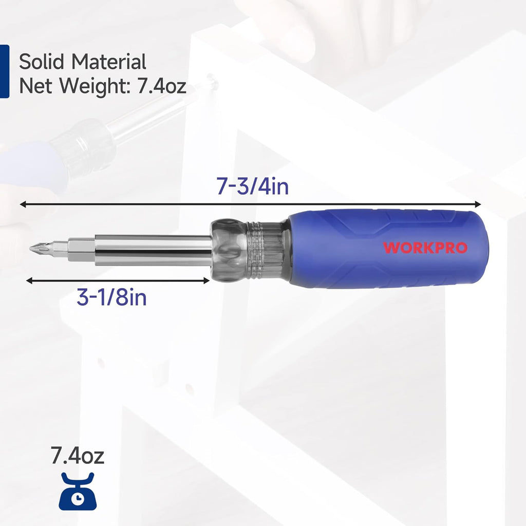 WORKPRO 11-in-1 Screwdriver/Nut Driver Set Tool Comfort Grip, All in One Multi-bit, Portable Screw-driver, 8 Bits (Philips/Slotted/Torx/Square), 3 Nut Driver Sizes