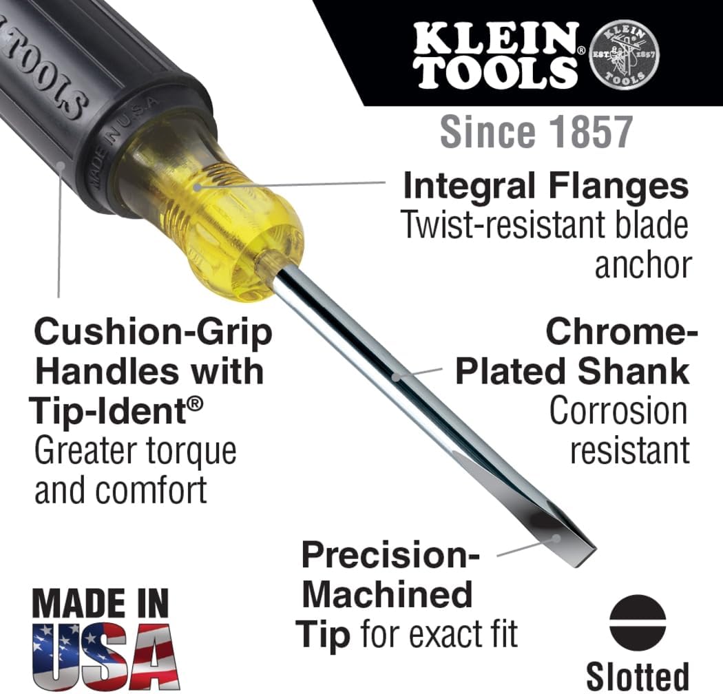 Klein Tools 85078 Screwdriver Set, Made in USA, All-Purpose Screwdriver Kit has 4 Phillips and 4 Flat Head Tips, Non-Slip Cushion Grip, 8-Piece