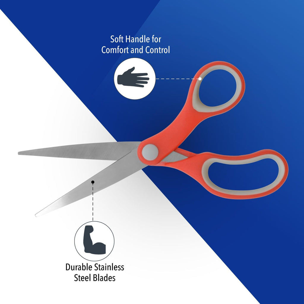Westcott School Scissors for Kids Ages 12 and Up - Back to School Essentials and Classroom Supplies - 7-Inch Pointed Student Scissors - for Right- or Left-Handed Use - Red/Gray - 2 Pack