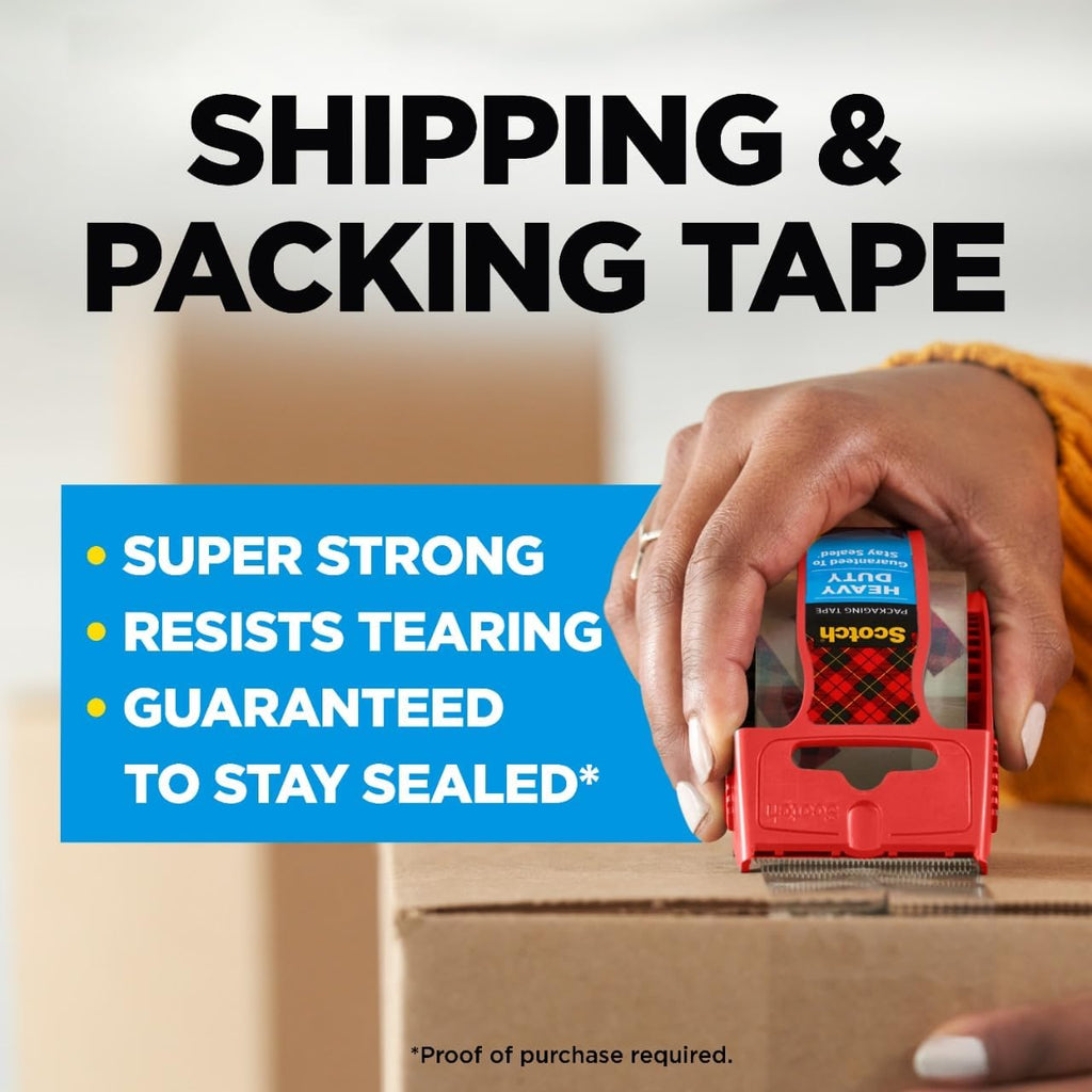 Scotch Heavy Duty Shipping Packing Tape, Clear, 1.88 in. x 22.2 yd.