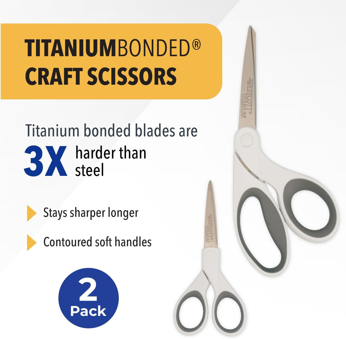 Westcott 5-Inch Micro-Tip & 8-Inch Bent Craft Fabric Scissors - Titanium Bonded Blades for Heavy Fabric and Precise Snips, 2 Pack