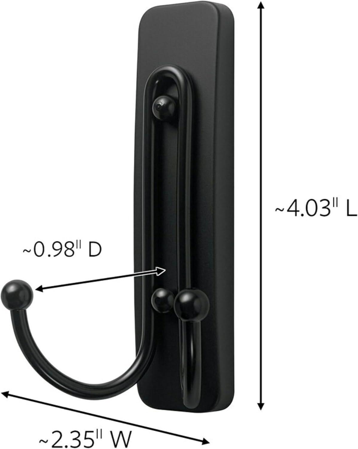 Command Large Matte Black Double Hooks, 2 Hooks and 2 Strips, Damage Free Hanging Wall Hooks with Adhesive Strips, No Tools Coat Hooks for Hanging Home Decor, Holds up to 4 lb