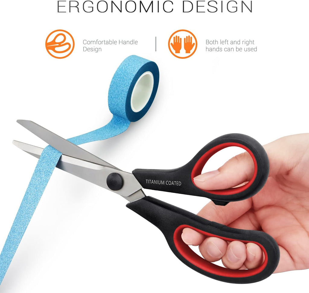 Scissors 8" Multipurpose Titanium Coated Sturdy Sharp, Black, 1 Pack