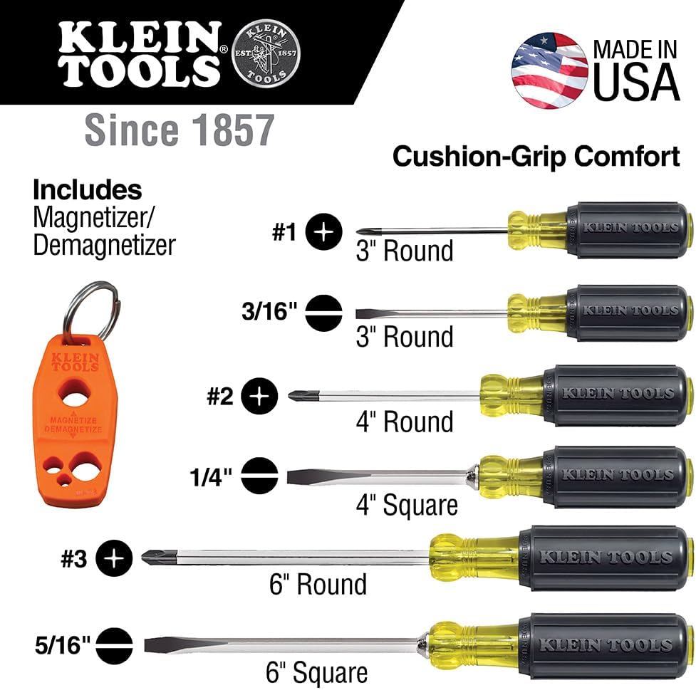 Klein Tools 85146 Screwdriver Set with Magnetizer / Demagnetizer for Magnetic Tips 3 Slotted, 3 Phillips, Home Improvement, 7-Piece