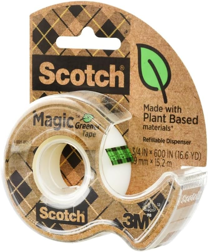 Scotch Magic Greener Tape, 6 Rolls, Numerous Applications, Invisible Tape, Engineered for Repairing, 3/4 in. x 600 in., 6 Dispensers (6123)