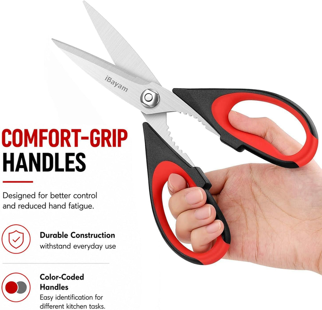 iBayam 3-Pack 8.7" Kitchen Scissors All Purpose Heavy Duty Shears w/Sheath