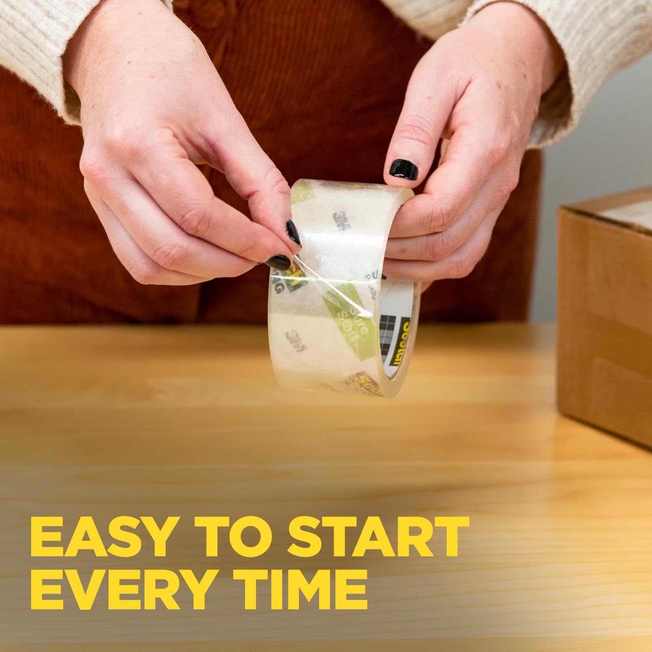Scotch Sure Start Shipping Packaging Tape, 1.88" x 54.6 yd, Designed for Packing, Shipping and Mailing, Quiet Unwind, No Splitting or Tearing, 3" Core, Clear, 1 Roll (345)