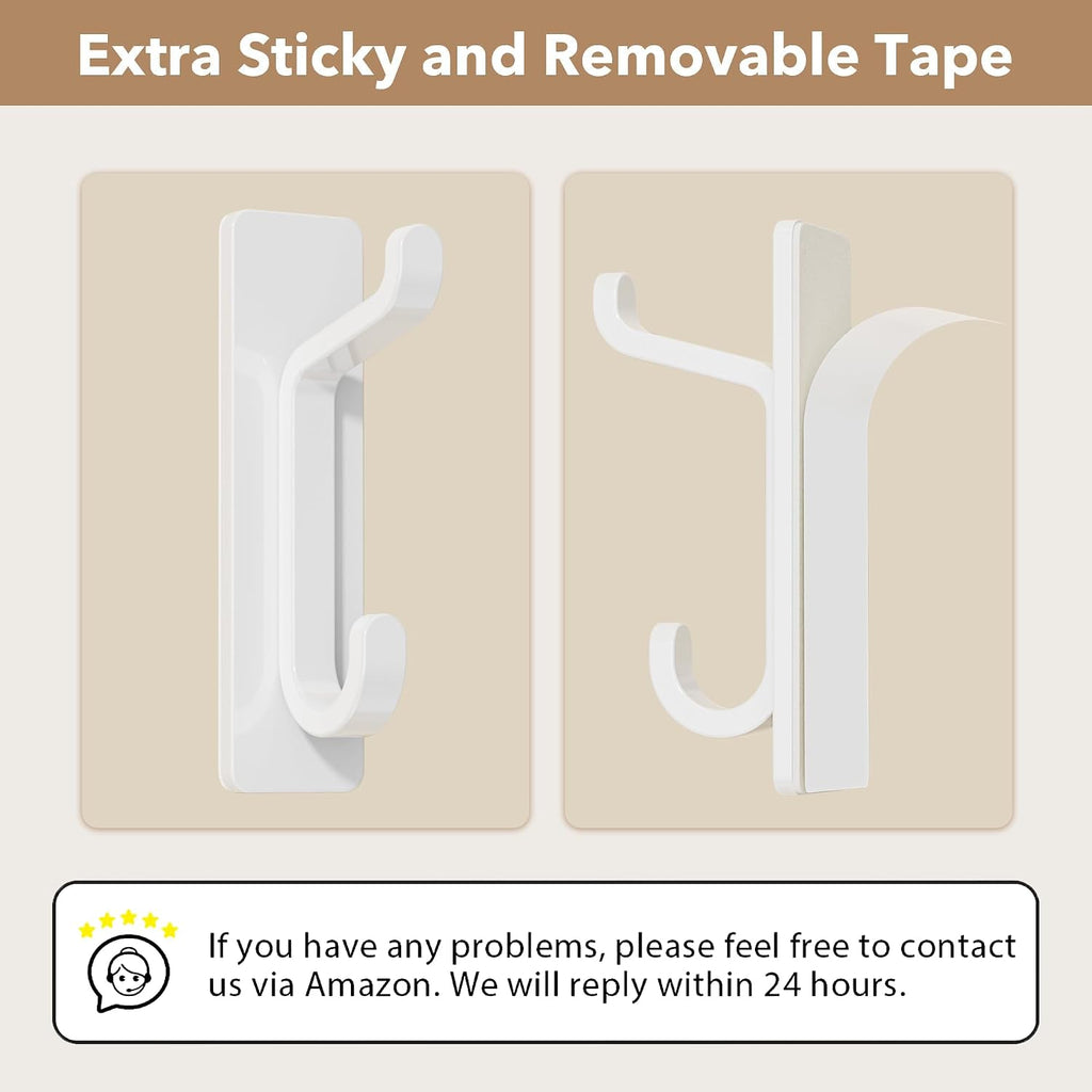 pickpiff Wall Hooks for Coat and Towel: 13LB Strong Adhesive Door Hanger Stick on, White 4 Pack