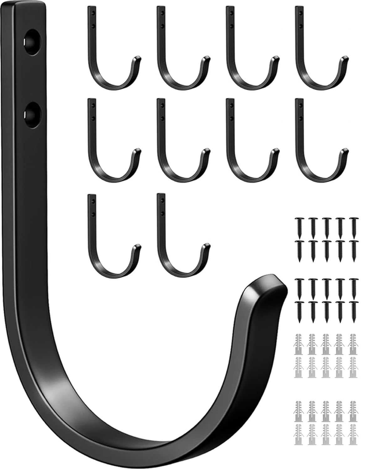 22LB Wall Hooks for Hanging Towel/Coat, Black 5 Pack