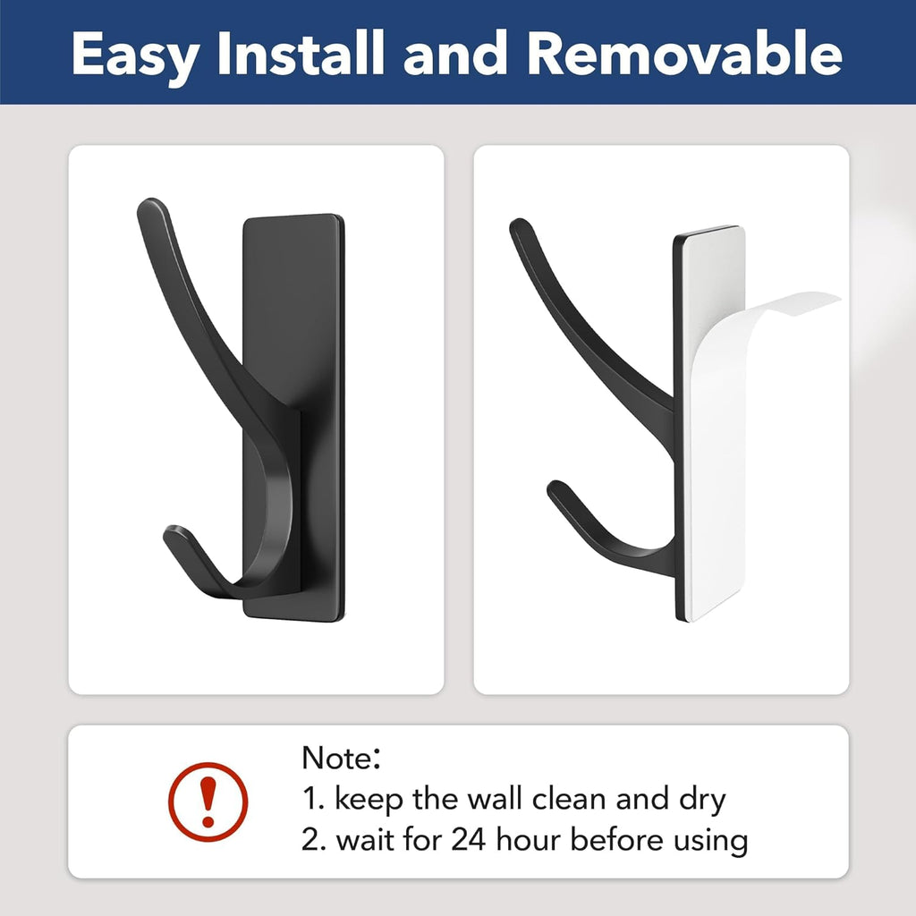 pickpiff Matt Black Self-Adhesive Hook, 13LB Hanger for Coat/Towel, 4-Pack