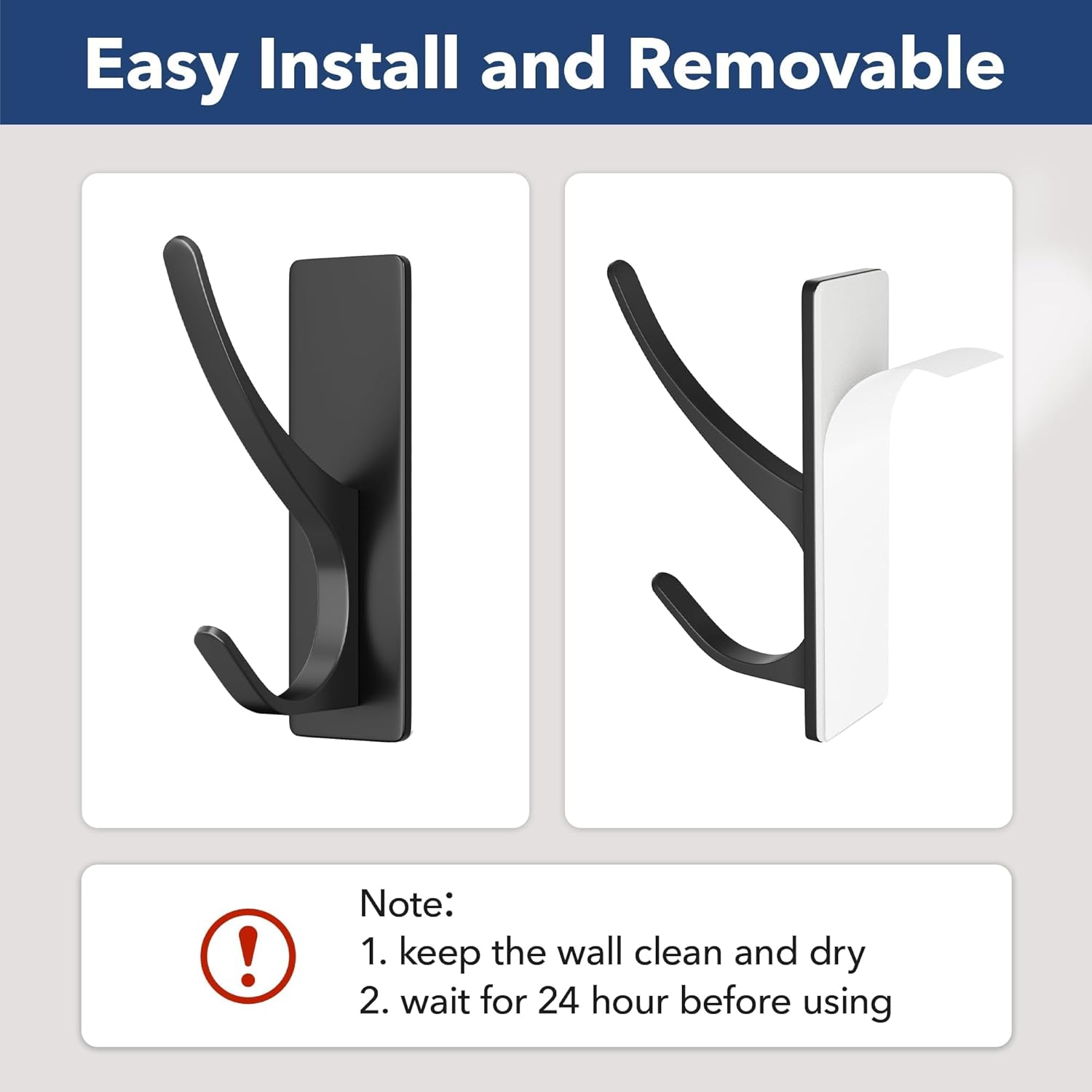 pickpiff Matt Black Self-Adhesive Hook, 13LB Hanger for Coat/Towel, 4-Pack