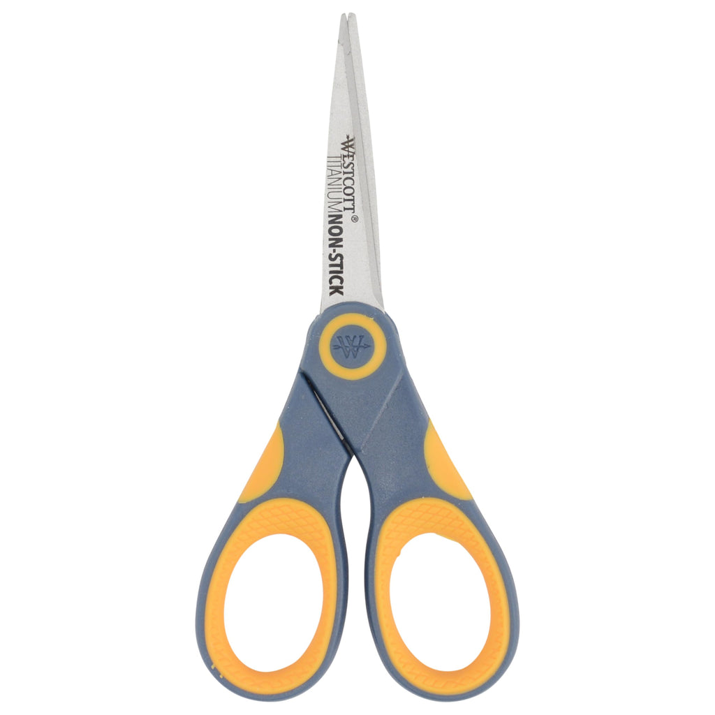Westcott 8-Inch Non-Stick Titanium Scissors For Office and Home - Glide Adjust Technology - Grey/Yellow Craft, Fabric Scissors - 6 Pack