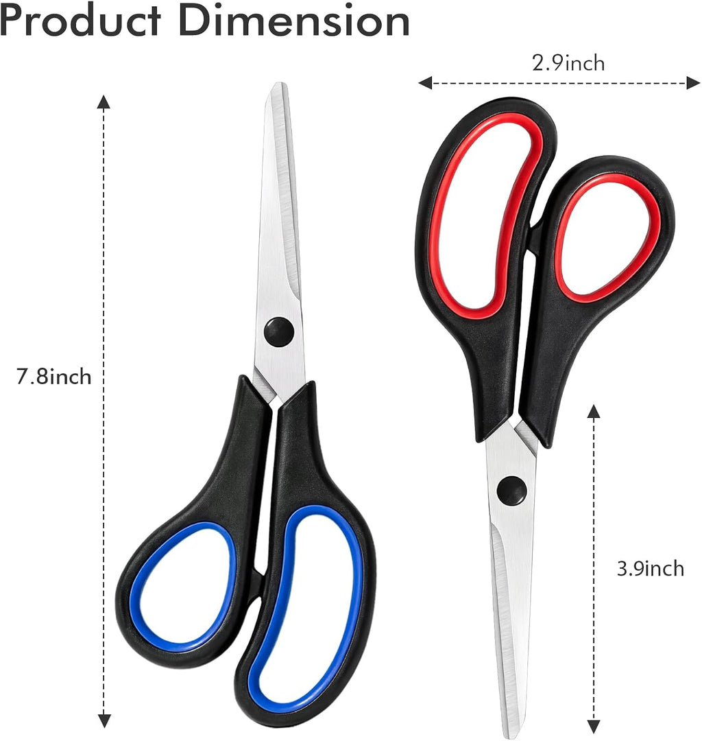 3 Packs Scissors All Purpose, 8 Inch Scissors Bulk Sharp Sewing Fabric Shears for Office Home School Supplies, Stainless Steel Craft Scissor for Adults Teachers, Right/Left Handles Cutting Tools