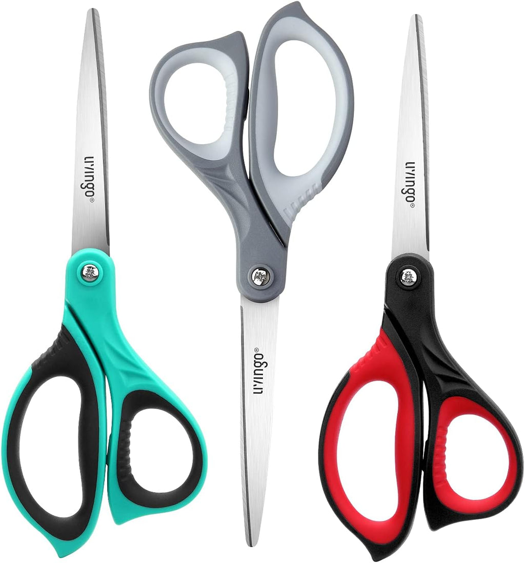 LIVINGO 3 Pack 8.5" Sharp Scissors All Purpose for Cutting Fabric Paper