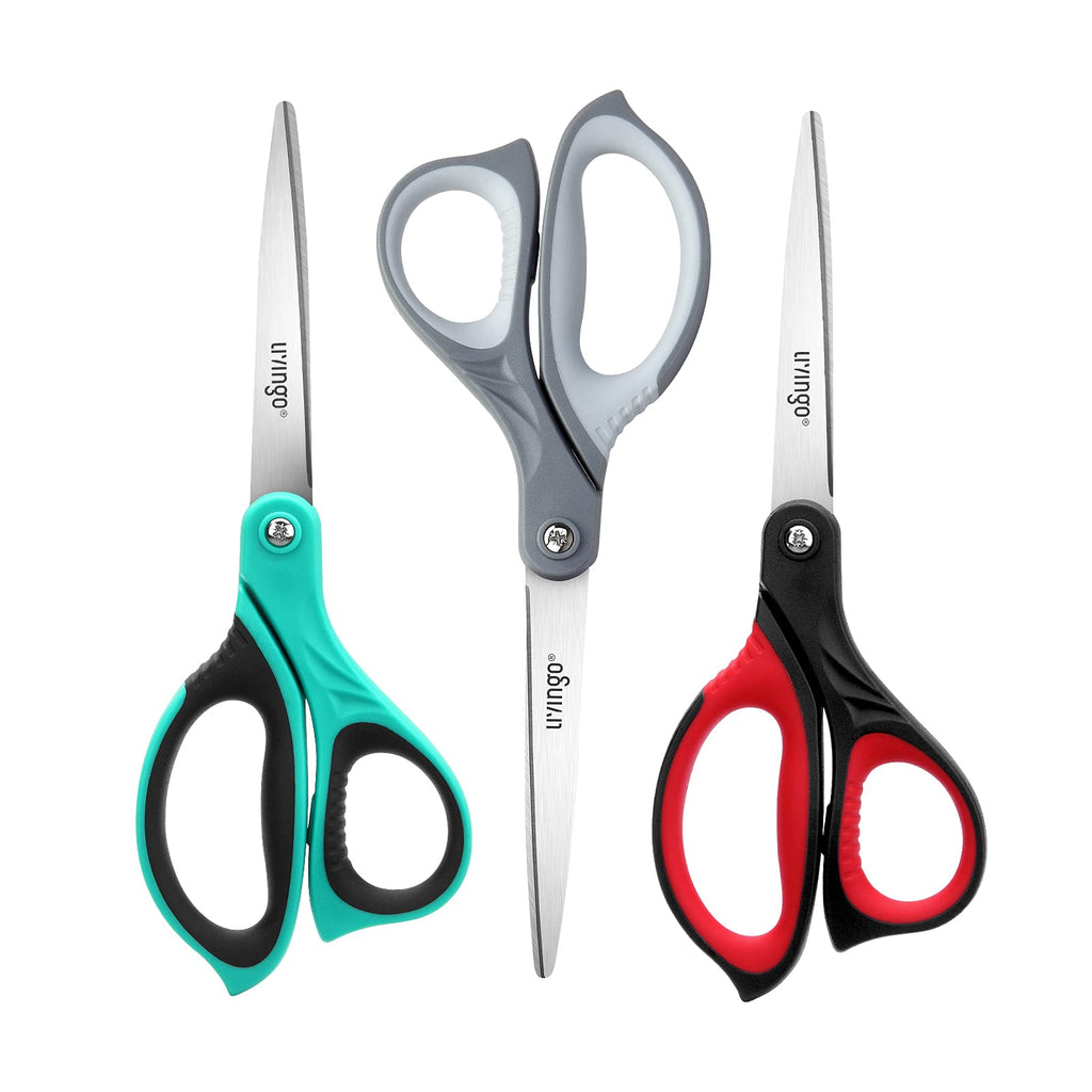LIVINGO 3 Pack 8.5" Sharp Scissors All Purpose for Cutting Fabric Paper